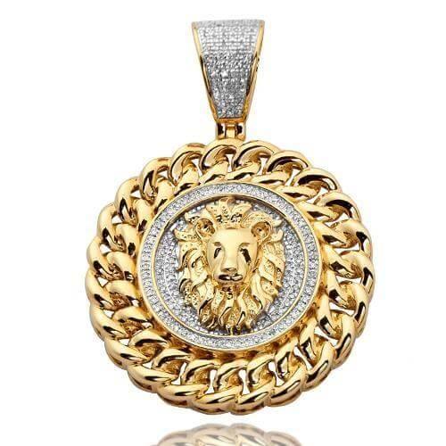 10KY 0.55CTW DIAMOND LION HEAD MEDALLION - Johnny Dang & Co