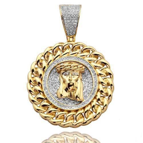 10KY 0.50CTW DIAMOND JESUS HEAD MEDALLION WITH - Johnny Dang & Co
