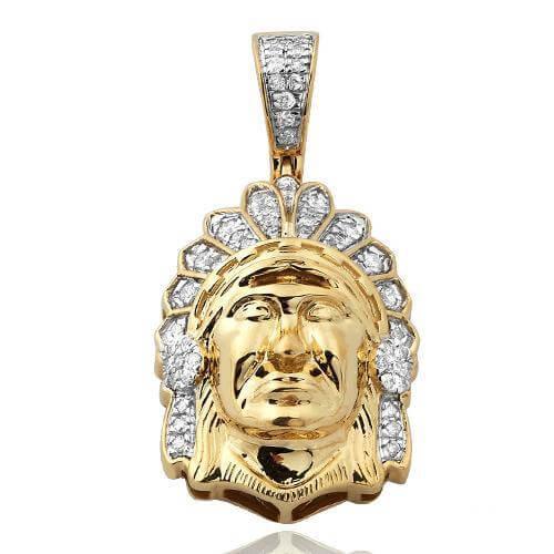 10KY 0.50CTW DIAMOND INDIAN HEAD PENDANT - Johnny Dang & Co