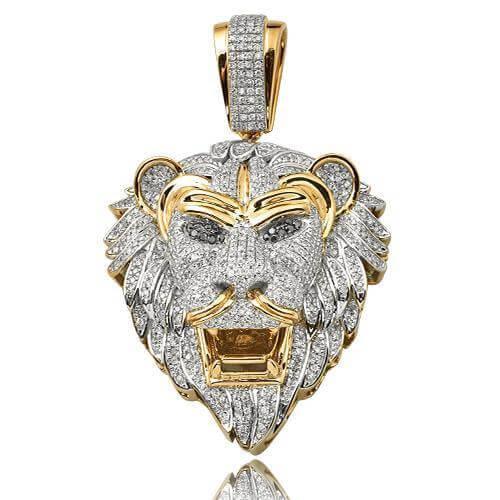 10KY 1.72CTW DIAMOND LION HEAD WITH BLACK EYES - Johnny Dang & Co
