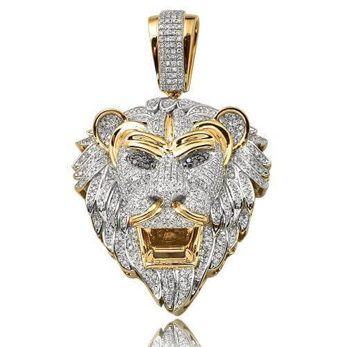 10KY 1.72CTW DIAMOND LION HEAD WITH BLACK EYES