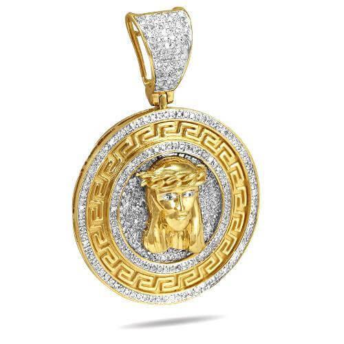 10KY 0.75CTW DIAMOND GREEK KEY JESUS HEAD MEDALLION - Johnny Dang & Co