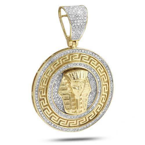 10KY 0.85CTW DIAMOND GREEK KEY PHAROAH MEDALLION - Johnny Dang & Co