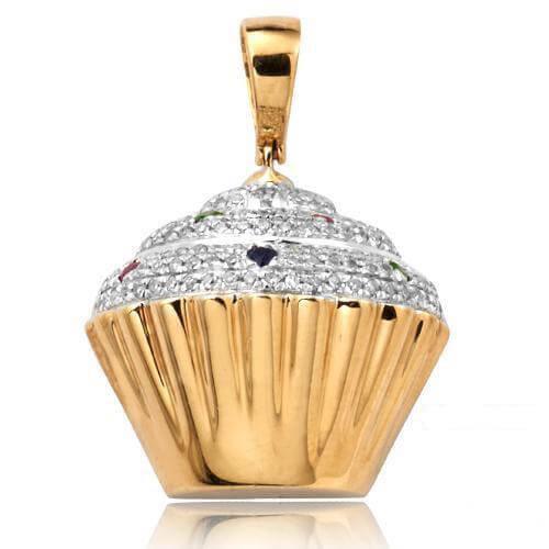 10KY 0.40CTW DIAMOND CUPCAKE PENDANT WITH COLORED - Johnny Dang & Co