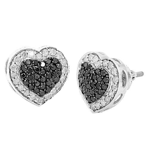 SS 1.10CTW BLACK & WHITE DIAMOND FANCY HEART EARRI - Johnny Dang & Co
