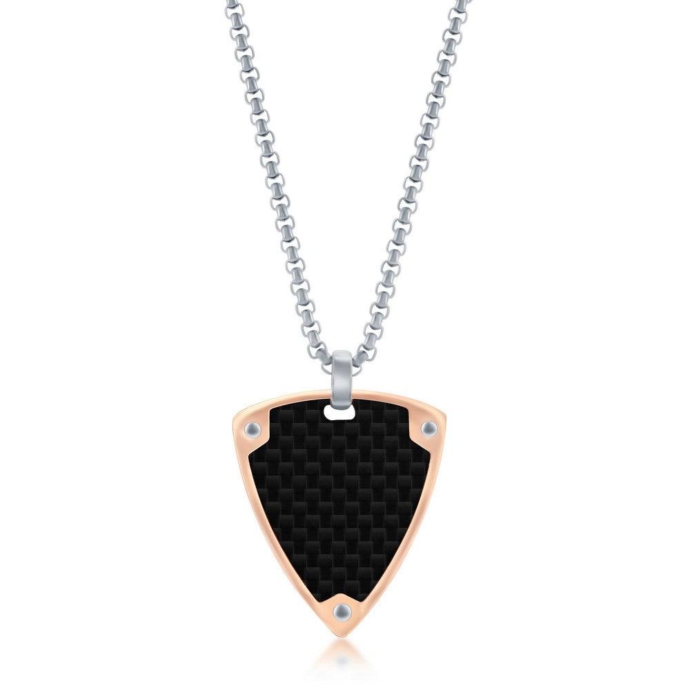 Stainless Steel Black Carbon Fiber Rose Gold Border Triangle Necklace - Johnny Dang & Co