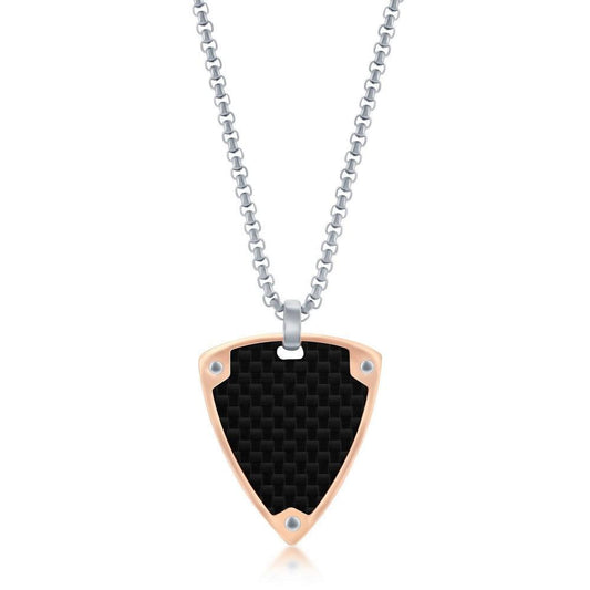 Stainless Steel Black Carbon Fiber Rose Gold Border Triangle Necklace - Johnny Dang & Co