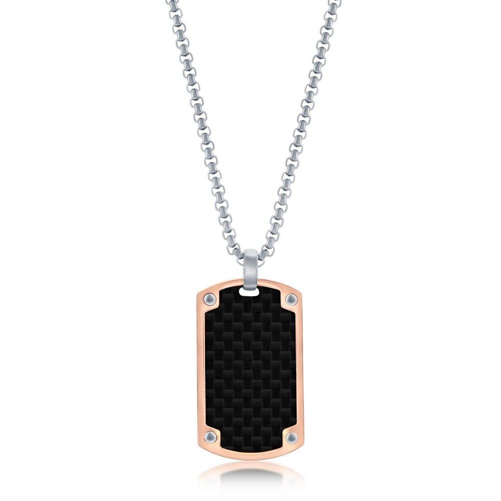 Stainless Steel Rose Gold Black Carbon Fiber Necklace - Johnny Dang & Co