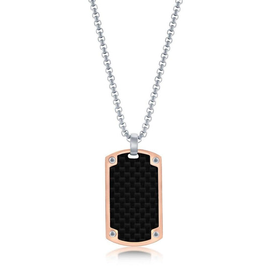 Stainless Steel Rose Gold Black Carbon Fiber Necklace - Johnny Dang & Co