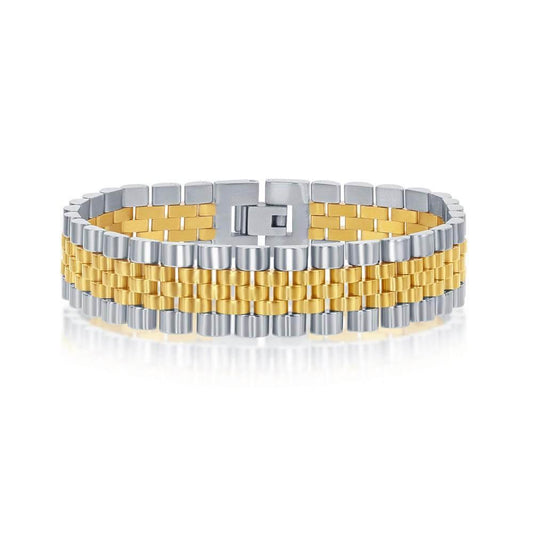 Classic Watch Links Stainless Steel Two-Tone Gold Plated Bracelet - Johnny Dang & Co