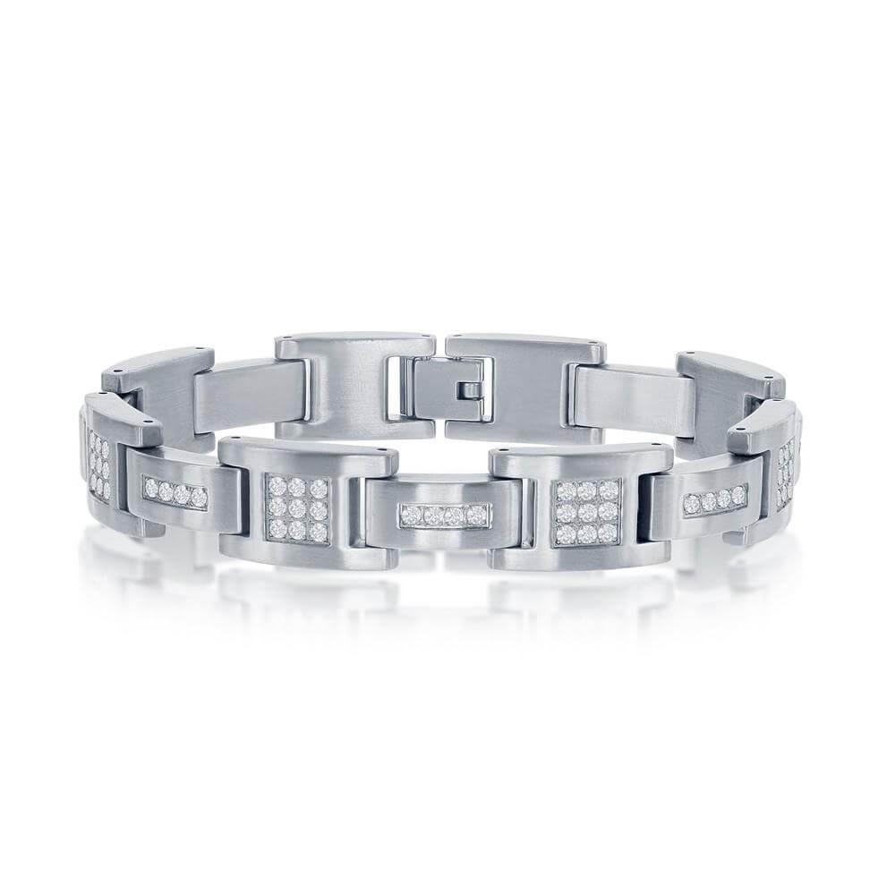 Stainless Steel Matte CZ Link Bracelet - Johnny Dang & Co