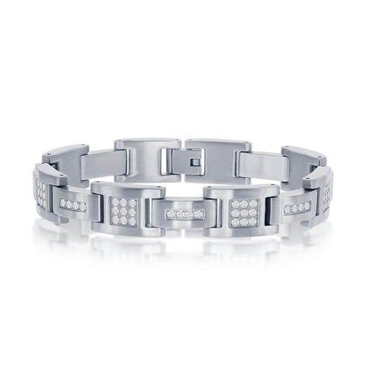 Stainless Steel Matte CZ Link Bracelet - Johnny Dang & Co
