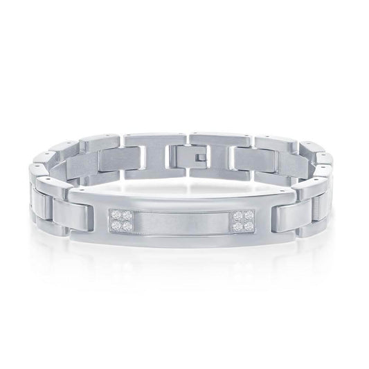 Stainless Steel CZ ID Link Bracelet - Johnny Dang & Co