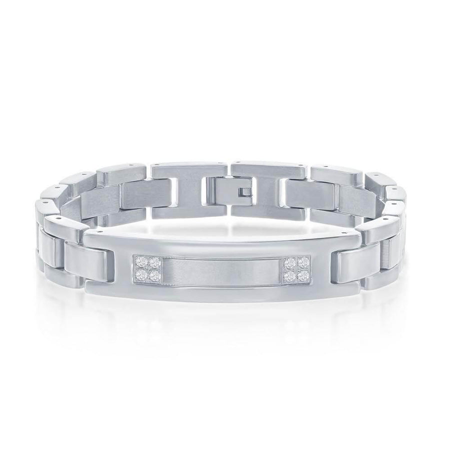Stainless Steel CZ ID Link Bracelet - Johnny Dang & Co