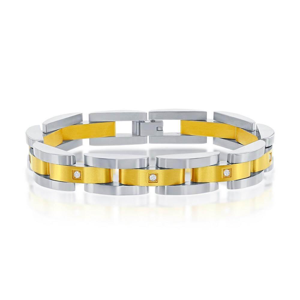 Stainless Steel Gold & Silver Link CZ Bracelet - Johnny Dang & Co