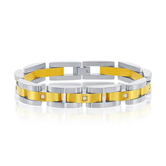 Stainless Steel Gold & Silver Link CZ Bracelet - Johnny Dang & Co