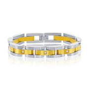 Stainless Steel Gold & Silver Link CZ Bracelet - Johnny Dang & Co