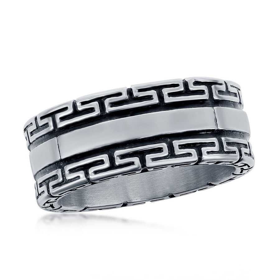 Stainless Steel Oxidized Greek Key Ring. Size 9,10,11,12,13