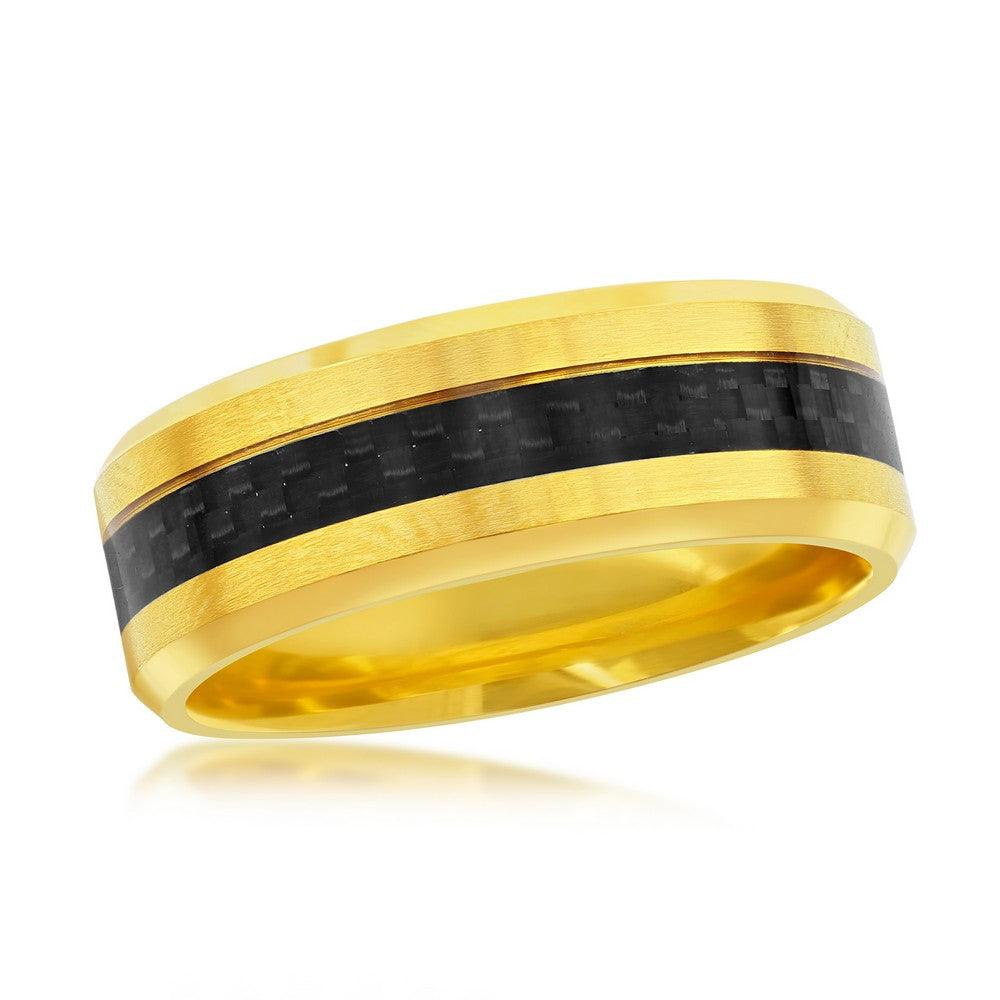 Stainless Steel Gold w/ Black Carbon Fiber Ring. Size 9,10,11,12,13 - Johnny Dang & Co