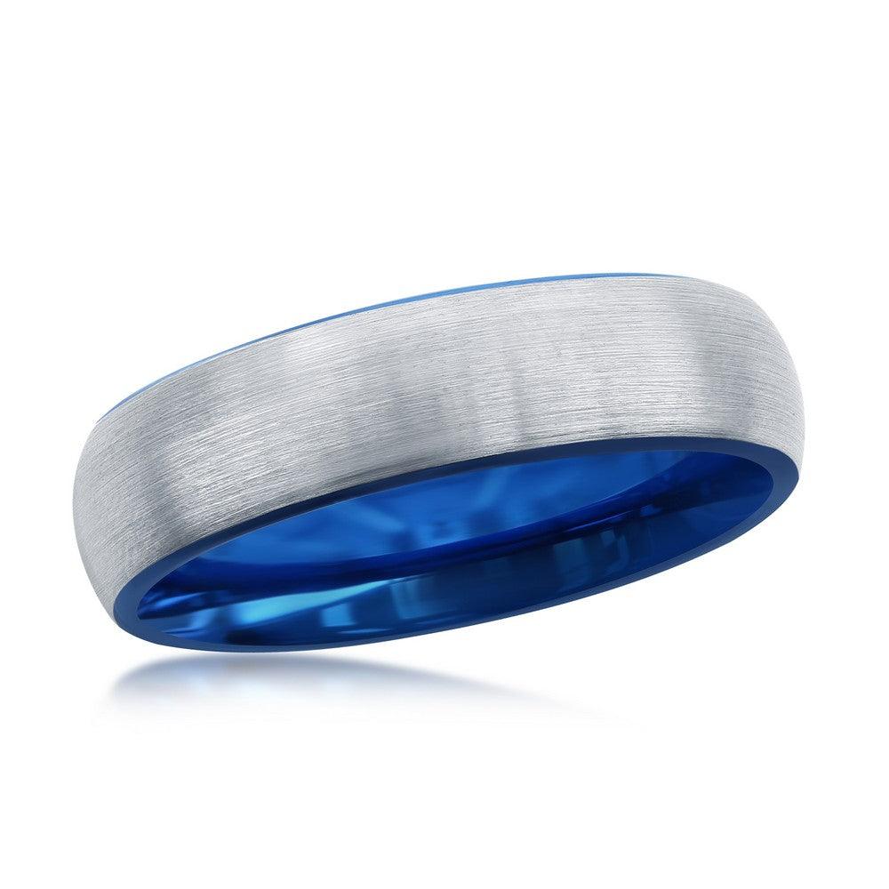 Blue & Silver 6mm Tungsten Ring. Size 9,10,11,12,13 - Johnny Dang & Co