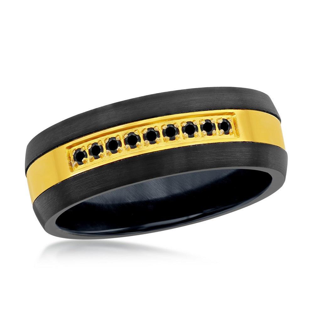 Black & Gold w/ Black CZ Tungsten Ring. Size 9,10,11,12,13 - Johnny Dang & Co