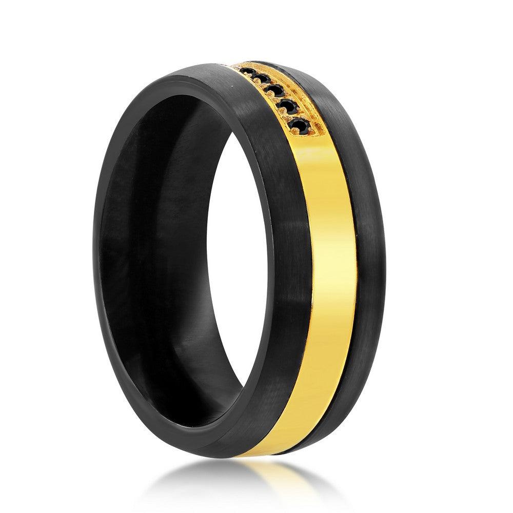Black & Gold w/ Black CZ Tungsten Ring. Size 9,10,11,12,13 - Johnny Dang & Co