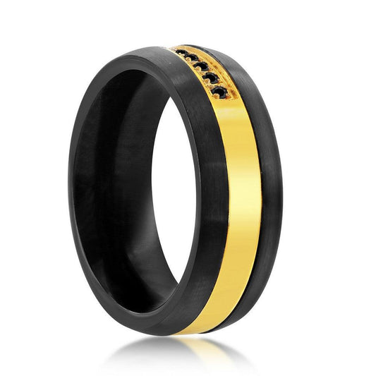 Black & Gold w/ Black CZ Tungsten Ring. Size 9,10,11,12,13 - Johnny Dang & Co
