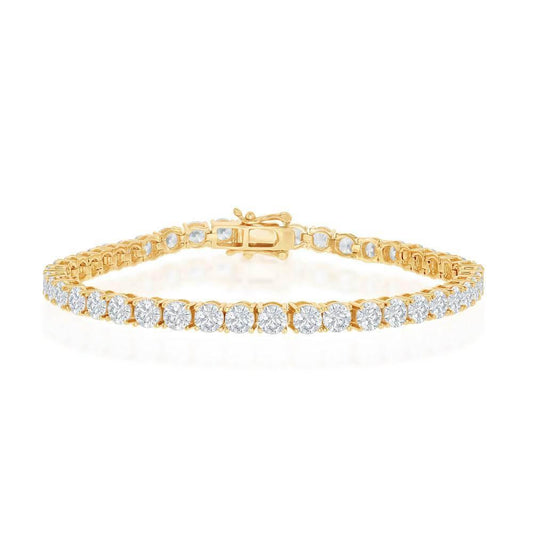 Sterling Silver 4mm Prong-Set Round CZ Tennis Bracelet - Gold Plated - Johnny Dang & Co