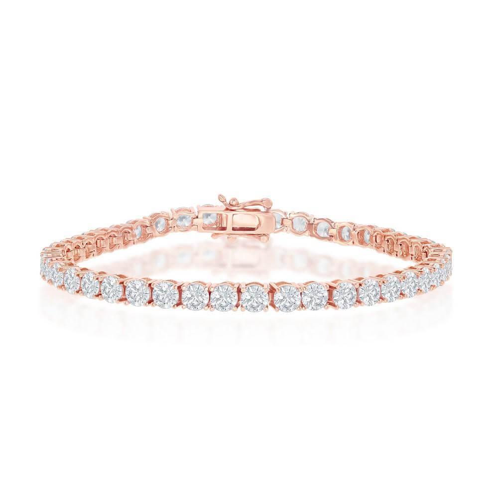 Sterling Silver 4mm Prong-Set Round CZ Tennis Bracelet - Rose Gold Plated - Johnny Dang & Co