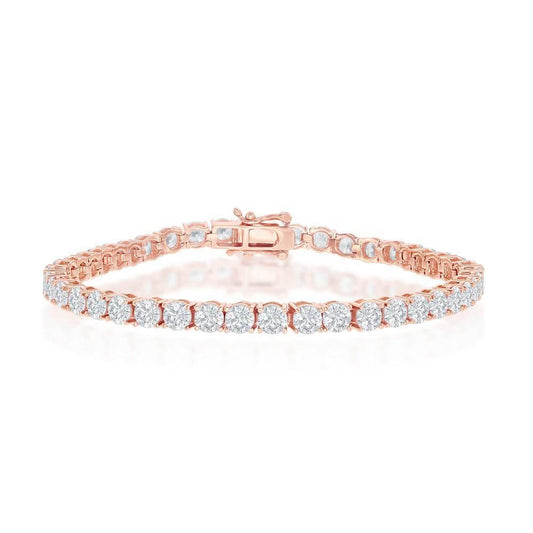 Sterling Silver 4mm Prong-Set Round CZ Tennis Bracelet - Rose Gold Plated - Johnny Dang & Co