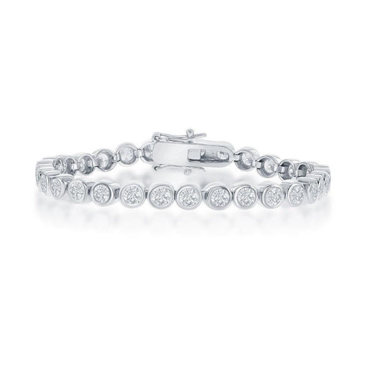 Sterling Silver 3mm Bezel-Set Round CZ Tennis Bracelet - Johnny Dang & Co