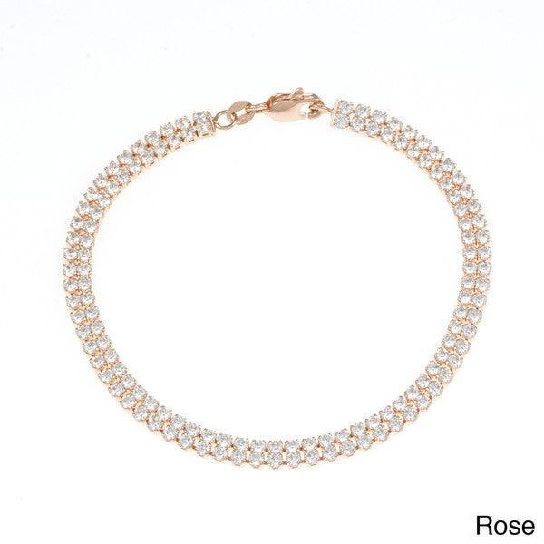 Sterling Silver Rose GP Double Row CZ Tennis Bracelet - Johnny Dang & Co