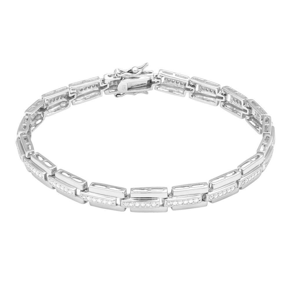 Sterling Silver Triple Row CZ Linked Bracelet - Johnny Dang & Co