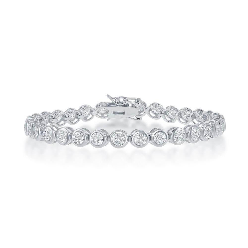 Sterling Silver 4mm Bezel-Set Round CZ Tennis Bracelet - Johnny Dang & Co