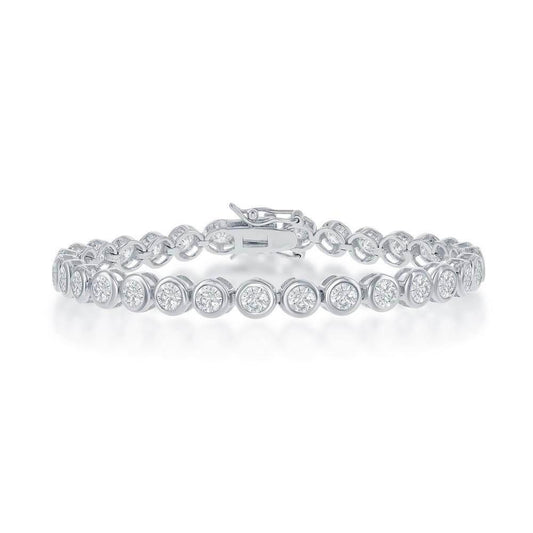Sterling Silver 4mm Bezel-Set Round CZ Tennis Bracelet - Johnny Dang & Co
