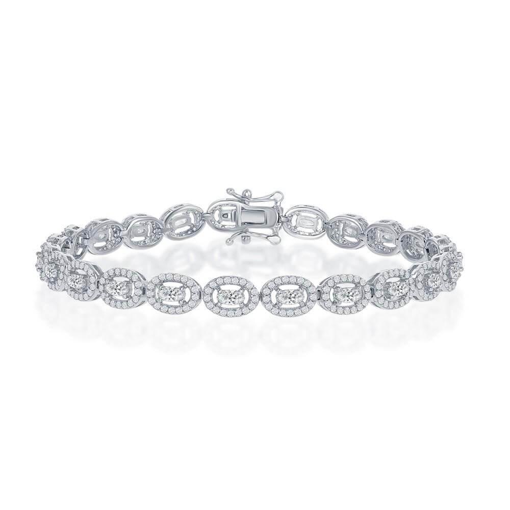 Sterling Silver Halo CZ Oval Linked Bracelet - Johnny Dang & Co