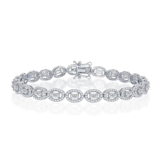 Sterling Silver Halo CZ Oval Linked Bracelet - Johnny Dang & Co