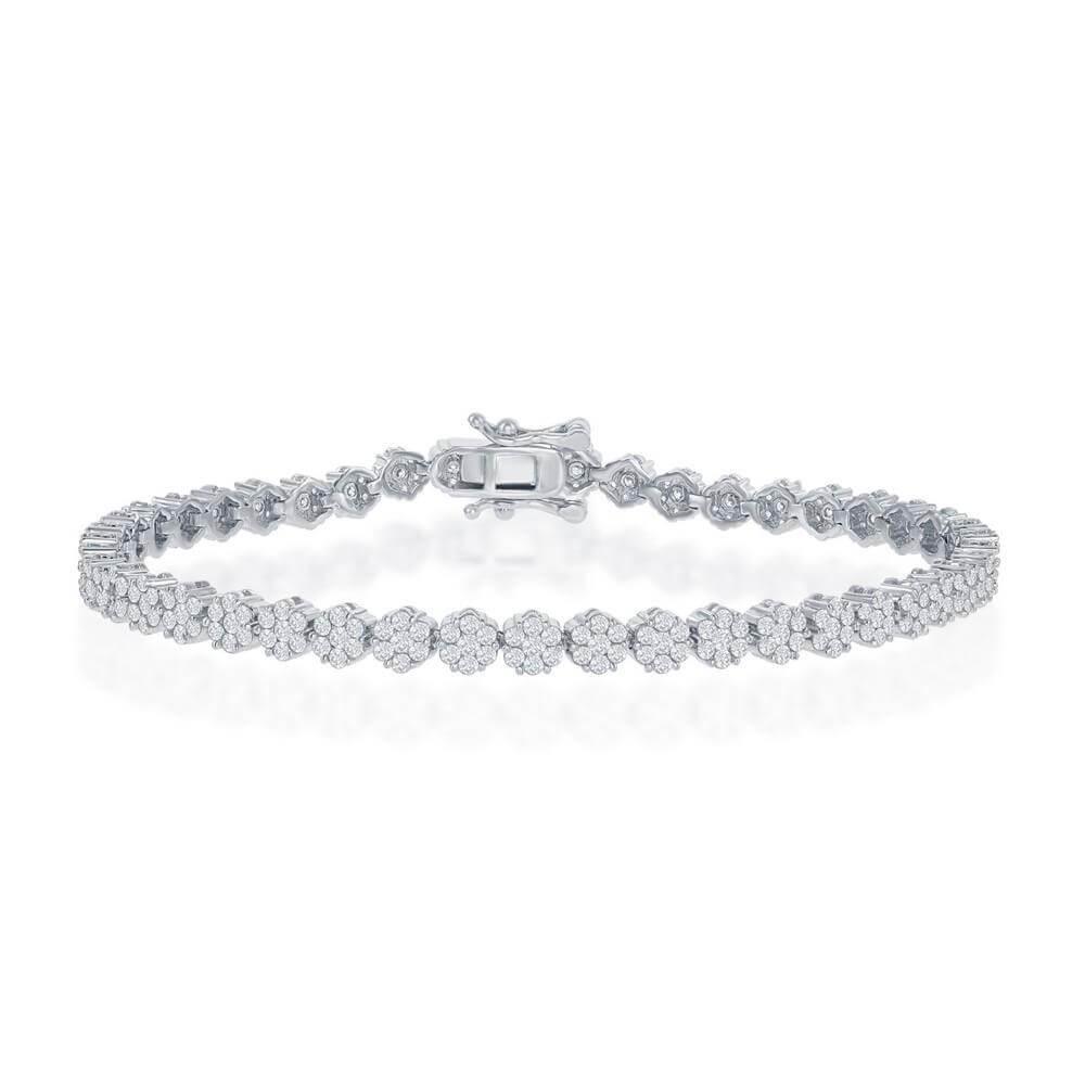 Sterling Silver Flower Design CZ 4mm Tennis Bracelet - Johnny Dang & Co