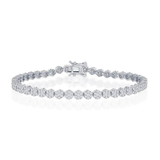 Sterling Silver Flower Design CZ 4mm Tennis Bracelet - Johnny Dang & Co