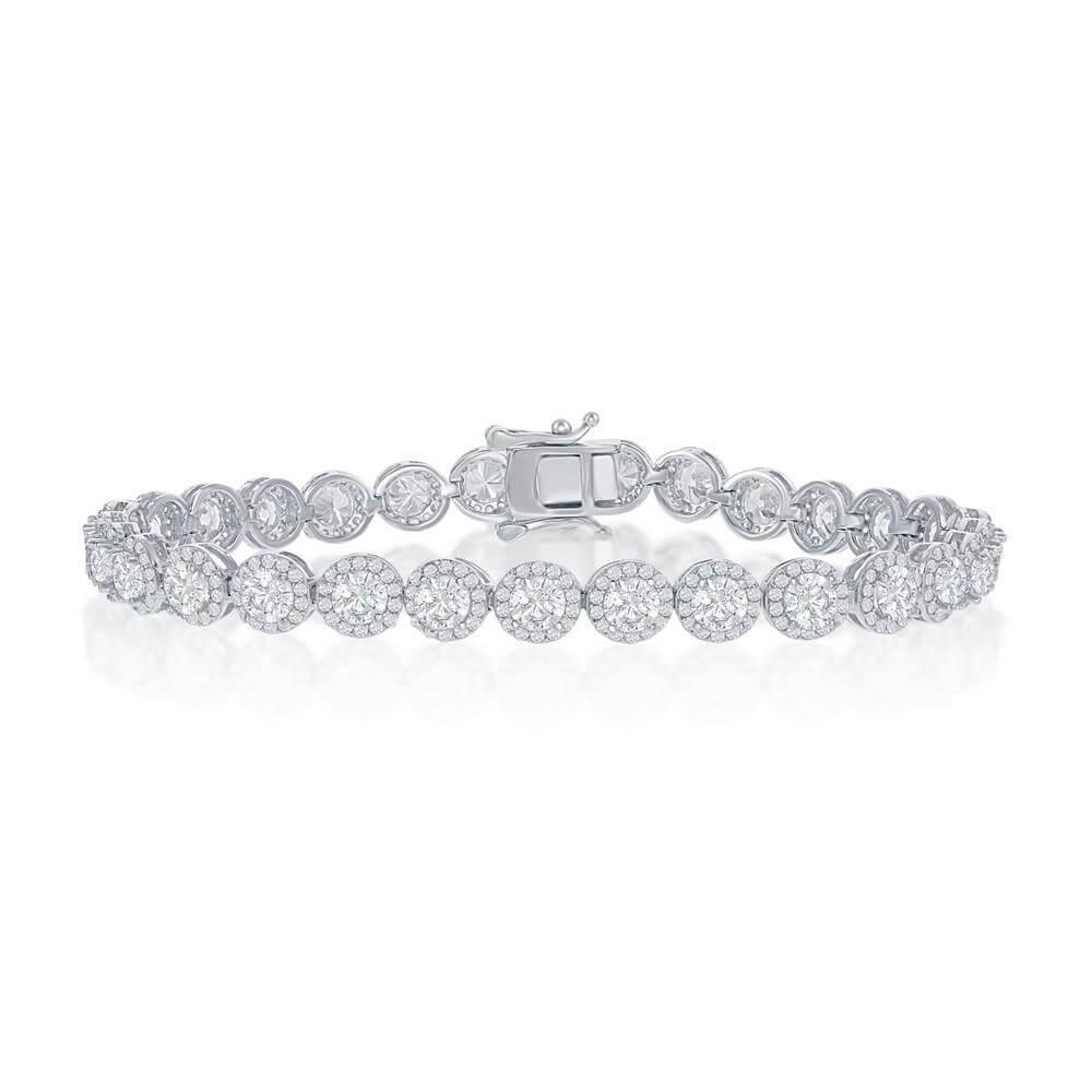 Sterling Silver Round Halo CZ Linked Bracelet - Johnny Dang & Co