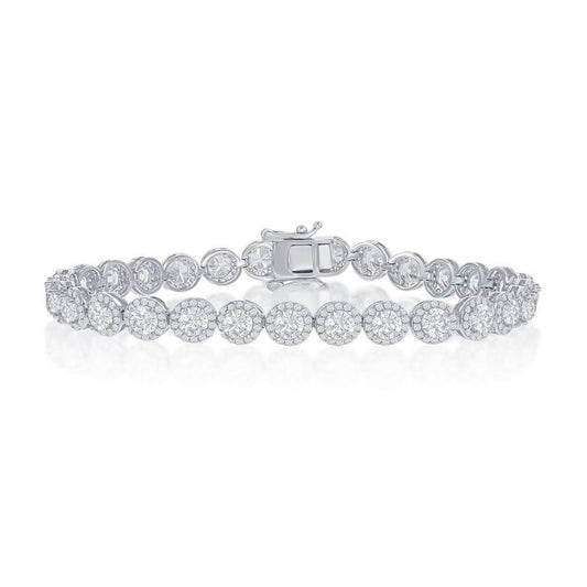 Sterling Silver Round Halo CZ Linked Bracelet - Johnny Dang & Co