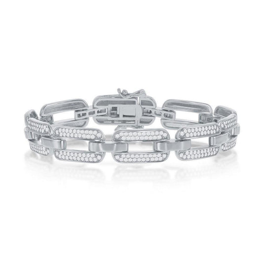 Sterling Silver Wide CZ Linked Bracelet - Johnny Dang & Co