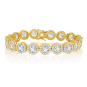 Sterling Silver Round Halo CZ Linked Bracelet - Gold Plated - Johnny Dang & Co