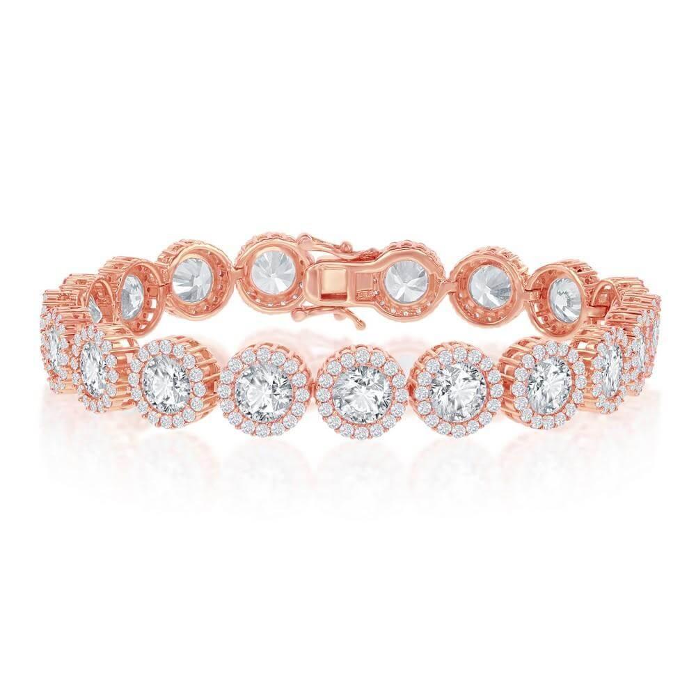 Sterling Silver Round Halo CZ Linked Bracelet - Rose Gold Plated - Johnny Dang & Co
