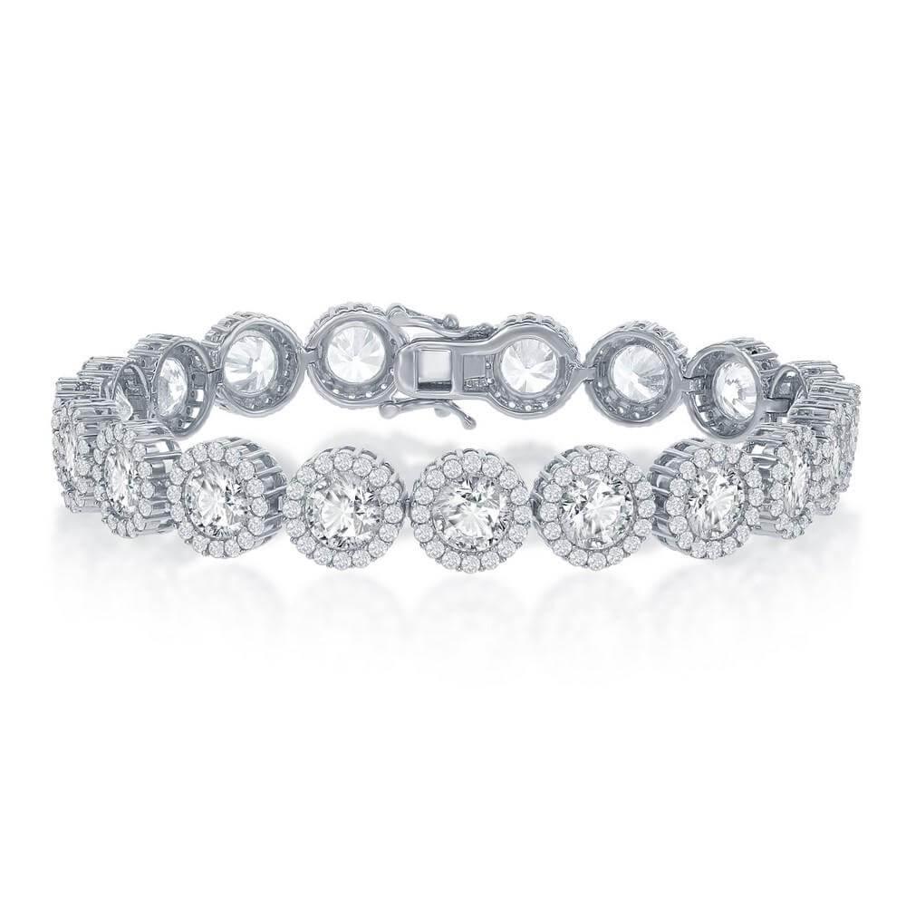 Sterling Silver Round Halo CZ Linked Bracelet - Johnny Dang & Co