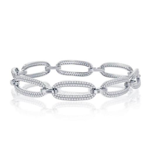 Sterling Silver Micro Pave CZ Linked Oval Bracelet - Johnny Dang & Co