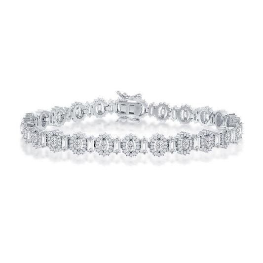 Sterling Silver Alternating Baguette & Oval CZ 5mm Tennis Bracelet - Johnny Dang & Co