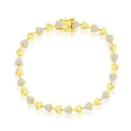 Sterling Silver Alternating Polished & Micro Pave CZ Heart Bracelet - Johnny Dang & Co