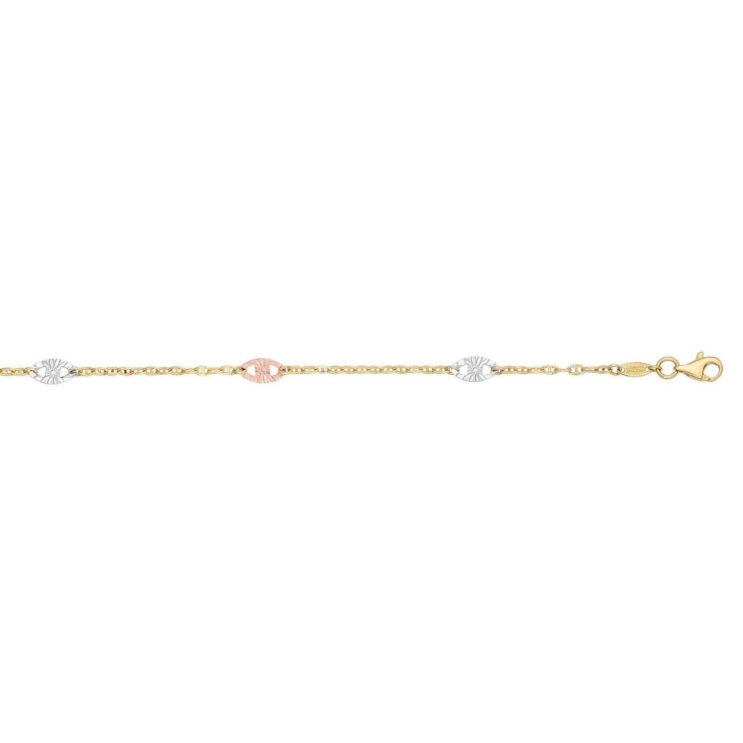 14K Tri-color Gold Diamond Cut Anklet - Johnny Dang & Co
