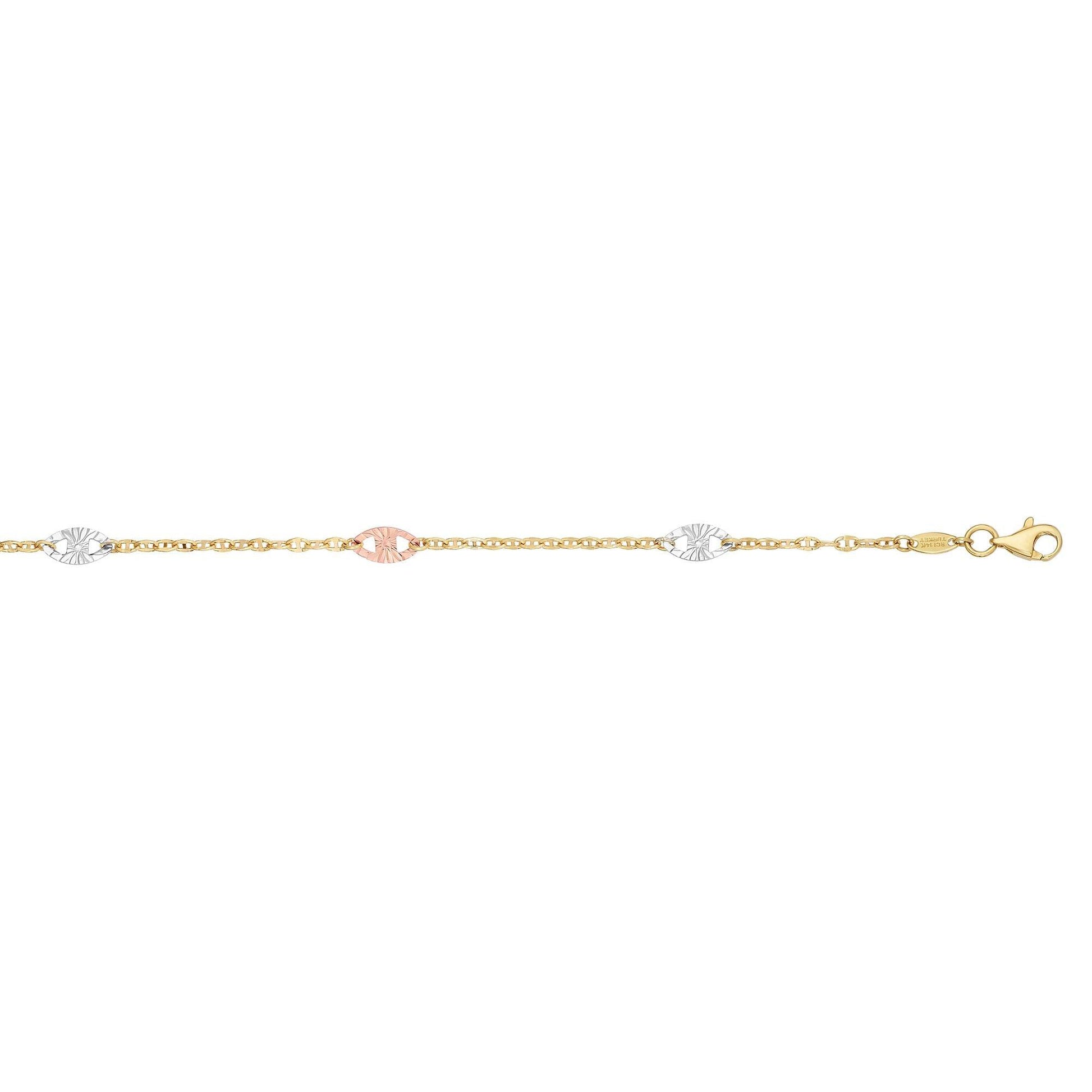 14K Tri-color Gold Diamond Cut Anklet - Johnny Dang & Co